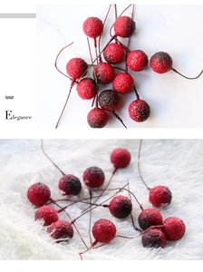 Close-up of 16mm artificial crystal berries with frosted texture and brown stems