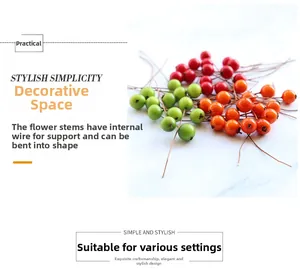 Detail of artificial berries with flexible wire stems for DIY floral arrangements