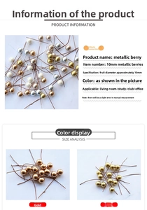 Macro detail of 10mm metallic artificial berries with flexible wire stems for DIY crafts