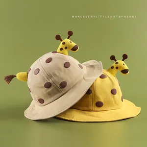 Kids Giraffe Bucket Hat Cotton 3D Animal Ears Horns Tail Polka Dot Cute Sun Protection For Baby Toddler Boys Girls