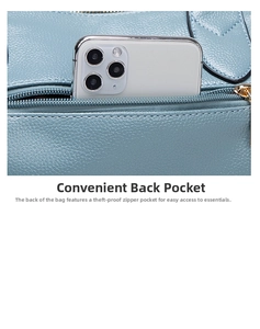 Litchi pattern leather handbag featuring a secure anti-theft back zipper pocket for phones