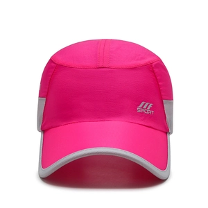 Rose red quick-dry baseball cap with grey mesh panels for outdoor sport sun protection