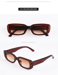 Front and 45-degree side view of brown gradient rectangle sunglasses with model 9074