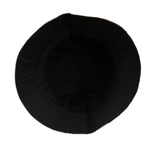 Black double-sided 3D sunflower bucket hat for women showing interior lining and stitching
