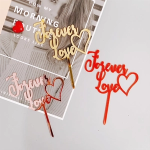 Golden and red acrylic Forever Love cake toppers for wedding and Valentine cake decoration