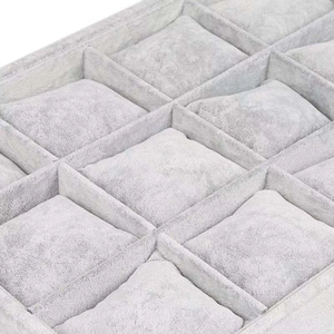 Premium grey velvet jewelry display tray with pillows for watches and bracelets