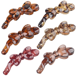 Vintage Bow Knot Banana Hair Clip Resin Tortoiseshell Amber Pattern Elegant Side Clip For Women Hair Styling Accessory