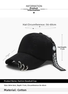 Detail of cotton baseball cap featuring silver rings on brim and Warground ribbon strap