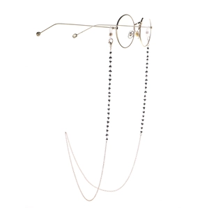 Chaîne De Lunettes Or Métal Avec Perles Triangulaires Noires Boucles En Silicone Antidérapantes Cordon Lunettes Mode