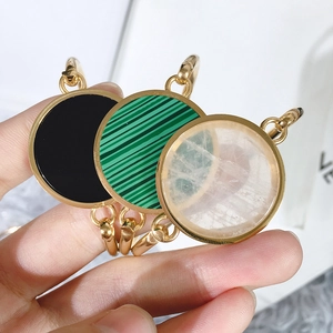 Golden link bracelets with natural malachite, onyx, and crystal pendants for women