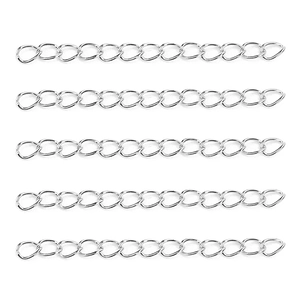 Detailed view of five adjustable silver-colored iron extension chains for DIY jewelry