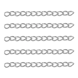 Detail showing five adjustable silver extension chains for DIY jewelry making and bracelets