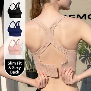 Women shockproof sports bra with cross back straps and adjustable hook-and-eye closure