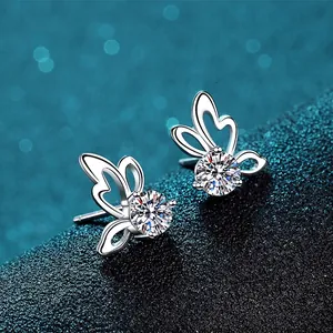 Boucles D'oreilles Puces Papillon Élégantes En Argent Sterling 925 Avec Moissanite Et Zircon Incrustés Pour Femmes