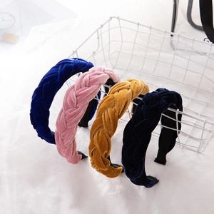 Braided velvet headbands in assorted colors like navy pink and yellow for women