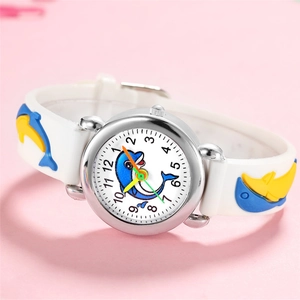 Children's quartz watch with cute 3D dolphin silicone strap and clear numeric dial