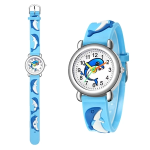 Cartoon Dolphin Quartz Watch For Children 3D Animal Pattern Silicon Strap Analog Dial Colorful Hands Casual Wristwatch Boys Girls Gift