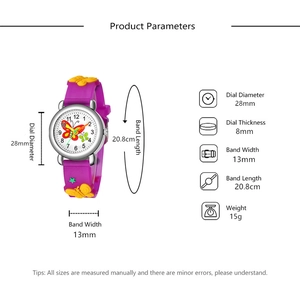 Detailed dimensions for the purple butterfly silicone watch with product parameters