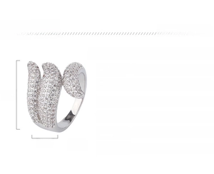 Detail view of multi-layer zircon ring with dimensions 20x7mm and plated finish