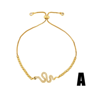 Adjustable gold snake bracelet with cubic zirconia micro-pave crystals for women