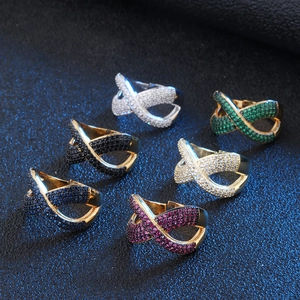 Colorful zircon cross rings with gold and silver plating in six vibrant gemstone styles