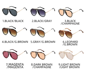 Detailed overview of nine stylish aviator sunglasses in various colors and gradient lenses