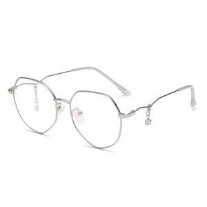 Montura de gafas poligonales plateadas con colgante de estrella y lentes anti-luz azul