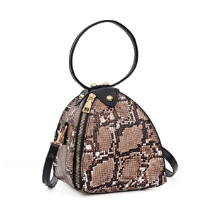 Chic triangle snake print handbag with round handle and detachable shoulder strap