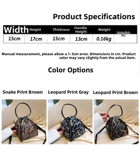 Detailed size chart and dimensions of the leopard print triangular PU leather handbag