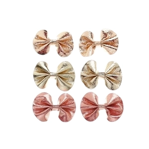 6-pack metallic shiny leather bow hair clips for girls in gold, bronze, and rose pink tones