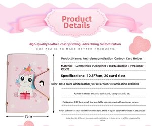 Pink PU leather card holder with unicorn motif and twenty interior PVC card slots