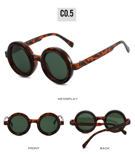 Drei-Seiten-Ansicht der runden Vintage-Schildpatt-Sonnenbrille mit grünen Gläsern C0.5