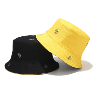 Bucket Hat Cotton Reversible Pineapple Embroidery Sun Protection Outdoor Casual Fisherman Cap Unisex