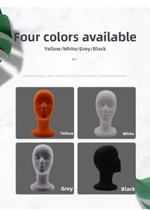 Detail view of foam mannequin heads in four colors for displaying hats and wigs