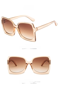 Macro detail of transparent tea square sunglasses with gradient lenses and TR temples