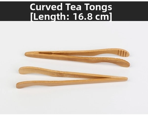 Close-up of 16.8cm curved bamboo tea tweezers with non-slip texture for tea ceremonies