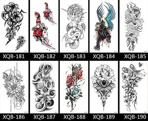 Various temporary arm tattoo stickers with floral and letter designs from XQB-181 to XQB-190