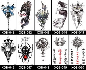 Grid display of 10 floral and geometric full arm tattoo designs from XQB-041 to XQB-050