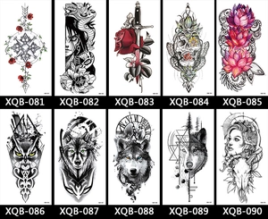Collection of 10 floral and portrait temporary tattoo designs including roses and wolves