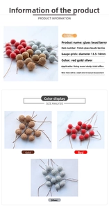 Macro detail of decorative frosted glass beads berries in festive red, gold, and silver