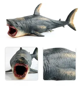Macro shot of realistic shark toy showing detailed skin texture and sharp teeth