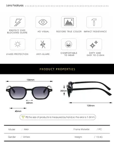 Detailed size chart for retro sunglasses with frame, lens and bridge measurements
