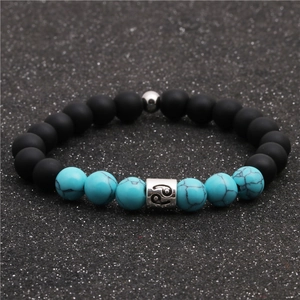 Detailed view of Cancer zodiac bracelet with black matte beads and turquoise accents