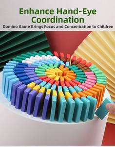 Detailed view of colorful wooden domino blocks set for kids educational training