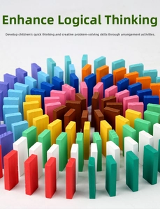 Radial concentric arrangement of colorful wooden domino blocks for educational play