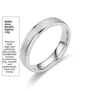 Detail of 4mm titanium steel ring with frosted surface and polished stepped edges