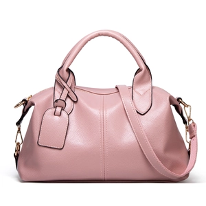 Pink lychee texture leather Boston bag with top handle and detachable shoulder strap