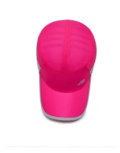 Vertical top view of rose red quick-dry sports cap with mesh texture and SPORT logo