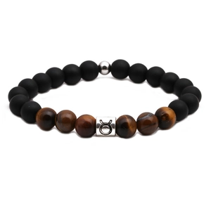 Beaded Taurus constellation bracelet with natural tiger eye and black matte stones