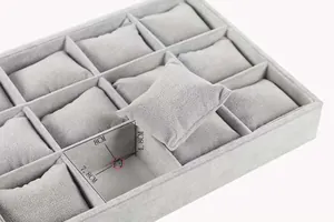 Detail of 12-slot velvet tray with pillows for watches, size 8x7.8x4.8cm per slot